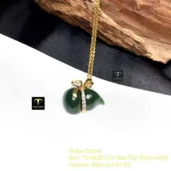 Mặt dây chuyền Hồ lô Ngọc bích xanh đậm, vàng 18k - Hình ảnh 4