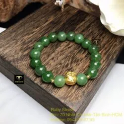 Vòng Ngọc bích xanh VIP, mix charm Túi tiền vàng 24k - Hình ảnh 2