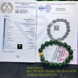 Vòng Ngọc bích xanh lý đậm 10 ly, mix charm vàng 24k - Ảnh 5