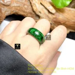 Nhẫn cẩm thạch sơn thuỷ xanh lý, bản 10 ly - Ảnh 3