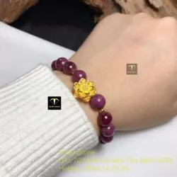Vòng tay Ruby Nam Phi mix charm hoa sen vàng 24k - Ảnh 3
