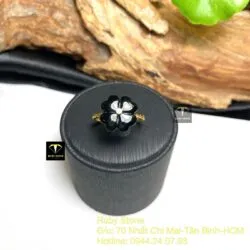 Nhẫn cỏ bốn cánh ngọc Phỉ Thúy Mực Dục, vàng 18k - Ảnh 2