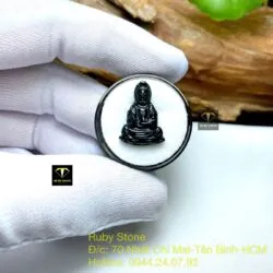Phật Quan Âm ngọc Phỉ Thúy Mực Dục, KT 18mm