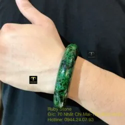 Vòng ngọc cẩm thạch sơn thuỷ xanh cho nam, bản 16mm - Ảnh 2