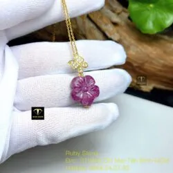 Mặt dây chuyền hoa mai Ruby Nam Phi, vàng 18k - Ảnh 7
