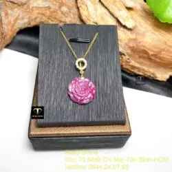 Mặt dây chuyền hoa mẫu đơn Ruby Nam Phi, khoen tròn vàng 18k - Hình ảnh 4