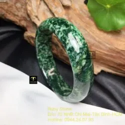 Vòng tay ngọc Cẩm thạch sơn thuỷ xanh vân trắng, bản 17mm