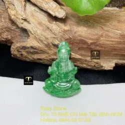 Phật quan âm ngọc Cẩm thạch xanh lý táo, KT 43mm - Ảnh 2