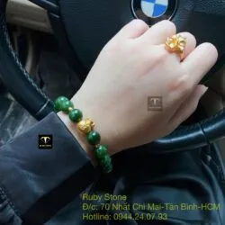 Vòng Ngọc bích xanh lá 10 ly, mix charm Túi tiền vàng 24k