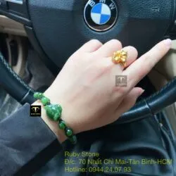 Vòng tay Đầu báo Ngọc bích hạt 8 ly