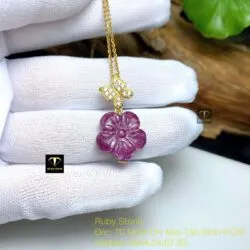 Mặt dây chuyền hoa mai Ruby Nam Phi, vàng 18k - Ảnh 5