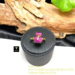 Nhẫn túi tiền Ruby Nam Phi, vàng 18k - Hình ảnh 4