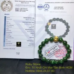 Vòng Ngọc bích xanh lá 10 ly, mix charm Túi tiền vàng 24k - Hình ảnh 4