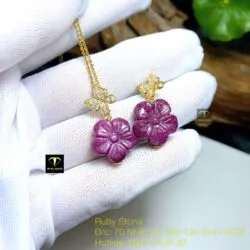 Mặt dây chuyền hoa mai Ruby Nam Phi, móc bướm vàng 18k - Ảnh 5