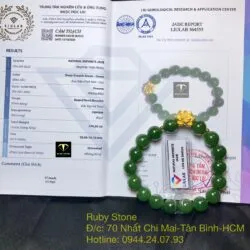 Vòng Ngọc bích xanh lá, mix charm Hoa sen vàng 24k - Hình ảnh 7