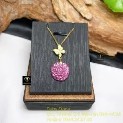 Mặt dây chuyền hoa mẫu đơn Ruby Nam Phi, vàng 18k - Ảnh 5
