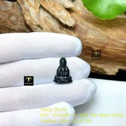 Phật Quan Âm ngọc Phỉ Thúy Mực Dục, KT 18mm - Hình ảnh 2