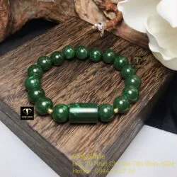 Vòng tay Ngọc bích 11 ly, mix charm Lu thống, bi vàng 18k - Ảnh 3