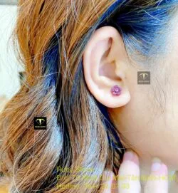 Khuyên tai hoa mai Ruby Nam Phi, vàng 18k - Hình ảnh 6