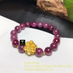 Vòng tay Ruby Nam Phi mix charm hoa sen vàng 24k - Ảnh 4