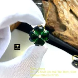 Bộ trang sức cỏ bốn cánh ngọc Phỉ Thúy Mực Dục, vàng 18k - Hình ảnh 5