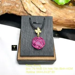 Mặt dây chuyền hoa sen Ruby Nam Phi, móc cánh bướm vàng 18k - Ảnh 5