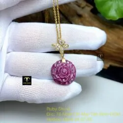 Mặt dây chuyền hoa mẫu đơn Ruby Nam Phi, vàng 18k - Ảnh 3