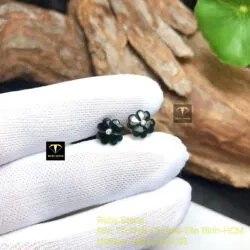 Khuyên tai cỏ bốn cánh ngọc Phỉ Thúy Mực Dục, vàng 18k - Ảnh 5