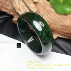 Vòng tay ngọc Cẩm thạch sơn thuỷ xanh đen, bản 21mm - Ảnh 10