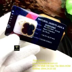 Mặt dây và Khuyên tai cỏ bốn cánh ngọc Phỉ Thúy Mực Dục, vàng 18k (kim cương thiên nhiên) - Hình ảnh 6