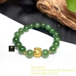 Vòng Ngọc bích xanh VIP, mix charm Túi tiền vàng 24k - Hình ảnh 3