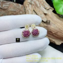 Khuyên tai hoa mẫu đơn Ruby Nam Phi, vàng 18k - Ảnh 2