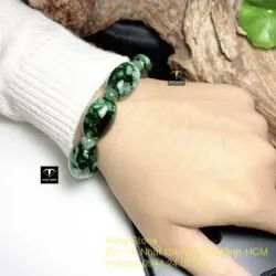 Vòng tay lu thống ngọc Cẩm thạch sơn thuỷ xanh lý dáng thon