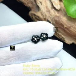 Khuyên tai hoa mai Phỉ Thuý Mực Dục, vàng 18k