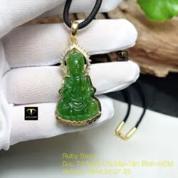 Phật Quan Âm ngọc bích Canada xanh lá, vàng 18k - Ảnh 5