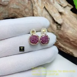 Khuyên tai hoa mẫu đơn Ruby Nam Phi, vàng 18k - Ảnh 3