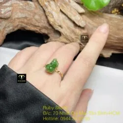 Nhẫn tỳ hưu Ngọc bích Canada xanh lá, vàng 18k - Ảnh 3