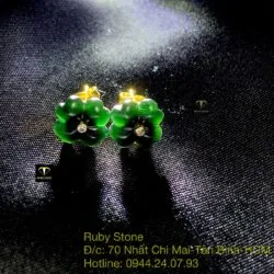 Khuyên tai cỏ bốn cánh Phỉ Thuý Mực Dục, vàng 18k - Hình ảnh 6