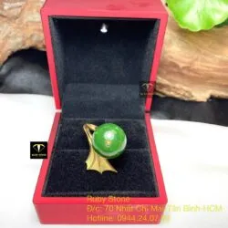 Nhẫn trái châu Ngọc bích 15 ly, vàng 18k - Ảnh 5