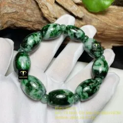 Vòng tay lu thống ngọc Cẩm thạch sơn thuỷ xanh lý dáng thon