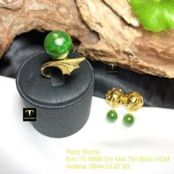 Nhẫn trái châu Ngọc bích 15 ly, vàng 18k - Ảnh 3