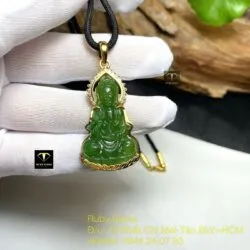 Phật Quan Âm ngọc bích Canada xanh lá, vàng 18k - Ảnh 4