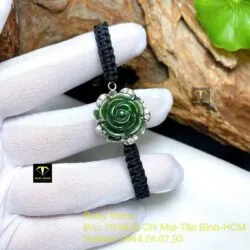 Hoa mẫu đơn Ngọc bích tết dây đeo tay, bạc 925 - Ảnh 5
