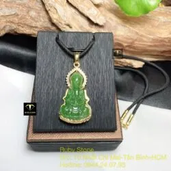 Phật Quan Âm ngọc bích Canada xanh lá, vàng 18k