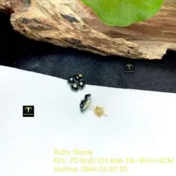 Khuyên tai cỏ bốn cánh Phỉ Thuý Mực Dục, vàng 18k - Hình ảnh 4