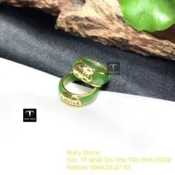 Nhẫn cặp ngọc bích Canada xanh lá, vàng 18k - Ảnh 4