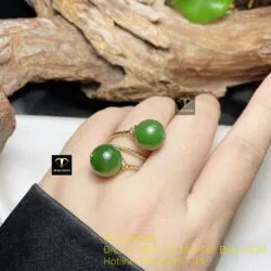 Nhẫn 2 trái châu Ngọc bích, vàng 18k - Hình ảnh 2