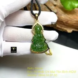 Phật Quan Âm ngọc bích Canada xanh lá, vàng 18k - Ảnh 7