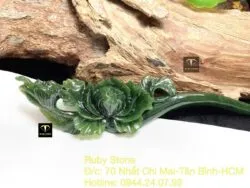 Trâm cài tóc hoa mẫu đơn ngọc bích Canada tạc tay tinh xảo - Ảnh 3