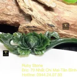 Trâm cài tóc hoa mẫu đơn ngọc bích Canada tạc tay tinh xảo